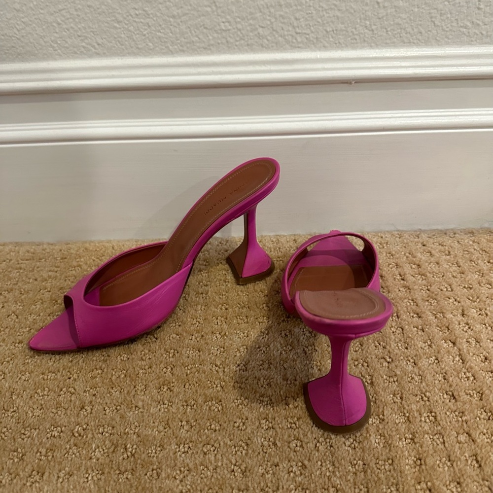 Amina Muaddi Pink Leather Mules